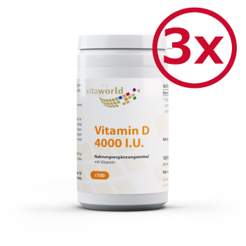 3 Pack Vitamin D3 4000 I.U. 3 x 100 Capsules Vegetarian
