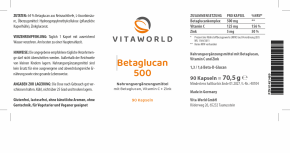 Beta Glucan 500 90 Cápsulas Vegano/Vegetariano