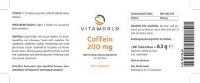 Pack of 3 Caffeine 200 mg 180 3 x Tablets