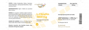 L-Citrullin 1000 mg Hochdosiert 240 Tabletten Vegetarisch