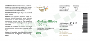 3er Pack Ginkgo Biloba 100 mg Extrakt 3 x 120 Kapseln Vegan 50:1 24 % Flavonoide und 6 % Terpenlactone