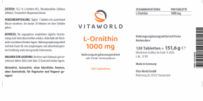 L-Ornithin 1000 mg 120 Tabletten Hochdosiert Vegan Nur 1 Tablette am Tag