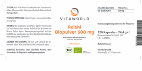 Reishi Polvo Orgánico 500 mg 120 Cápsulas VEGANO / VEGETARIANO