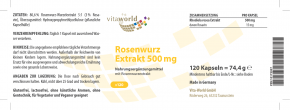 Extrait de Racine de Rose 500 mg 120 Capsules VÉGÉTALIEN / VÉGÉTARIEN