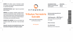 Tribulus Terrestris Extract 500mg 100 Capsules Vegan/Vegetarian