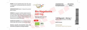 Hagebutte 600 mg Bio 120 Kapseln Vegan 100% Rein - Mit Analysenzertifikat