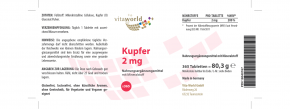Kupfer 2 mg 365 Tabletten Vegan Hohe Bioverfügbarkeit