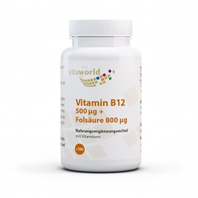 Discount 6+1 Vitamin B12 500 µg + Folic Acid 800 µg High Dosage 7 x 180 Tablets Vegan / Vegetarian