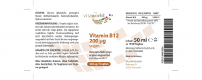 Vitamina B12 Gocce 200 µg 50 ml (ca. 1100 gocce), Alta Biodisponibilità, Dose Elevata, Vegano