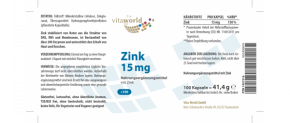 Zink 15 mg 100 Kapseln Vegan/Vegetarisch